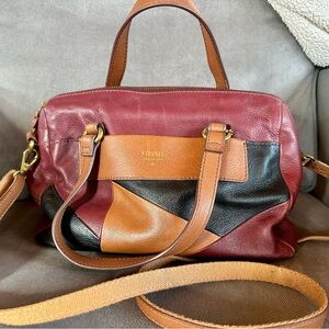 Fossil Women's Patchwork Leather Crossbody Bag - Burgundy, Tan, Black